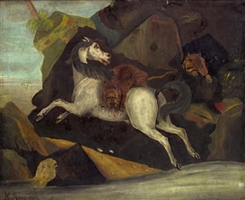 CHEVAL ATTAQUÉ PAR DEUX TIGRES by Henri Rousseau